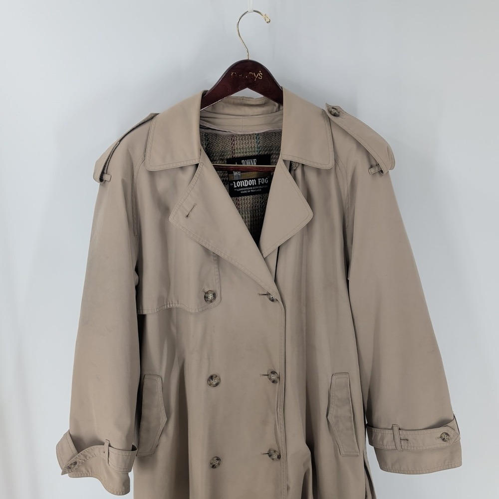 Vintage Towne London Fog Lined Classic Button Front Trench Coat Beige Size 12